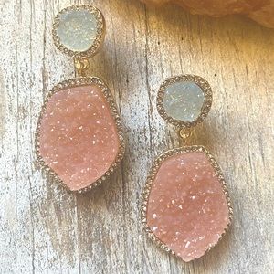 Druzy Rose and Smokey Quartz Earrings